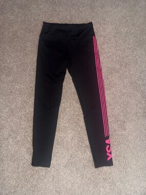 Victoria's Secret Black Leggings with Hot Pink Side Stripes